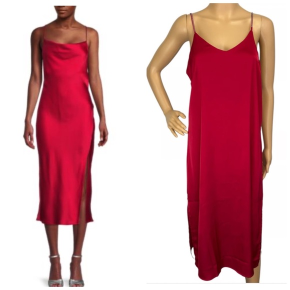 Nicole Miller Dresses & Skirts - nicole miller red rhinestone strap satin slip dress vivid red midi slit sz large